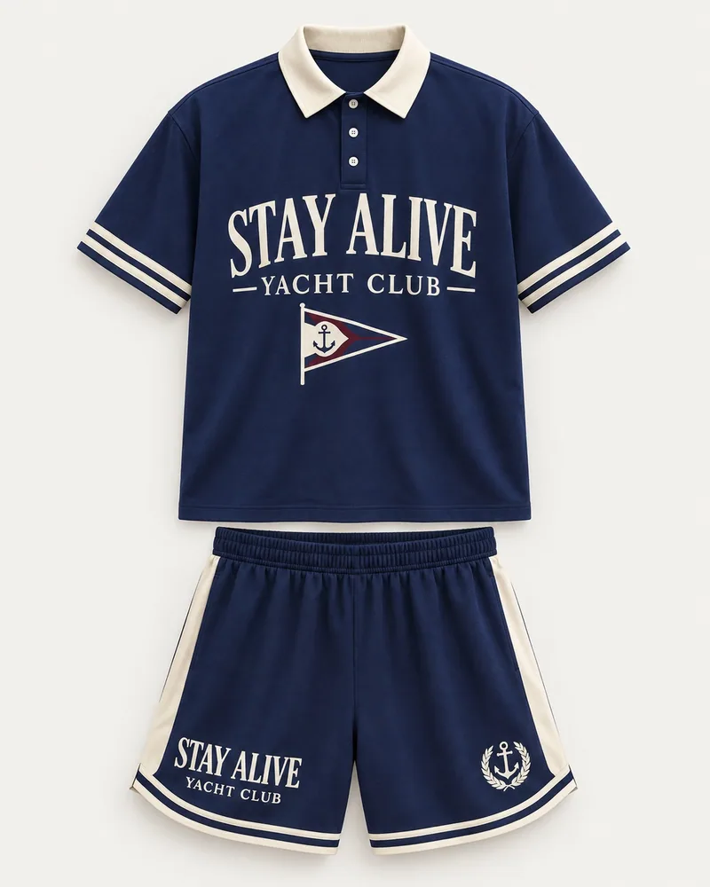 Stay Alive Yacht Club Polo & Shorts Set — front view